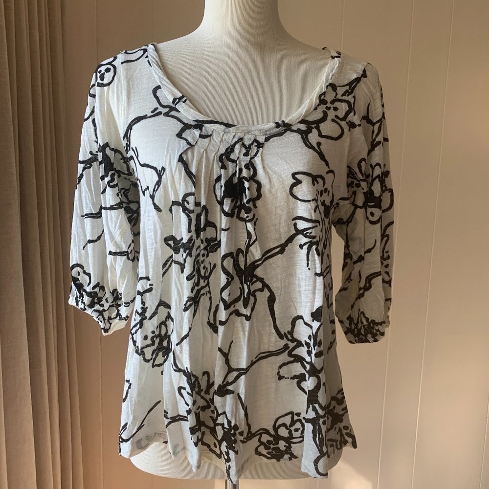 Theory Black And White Floral Top Size P